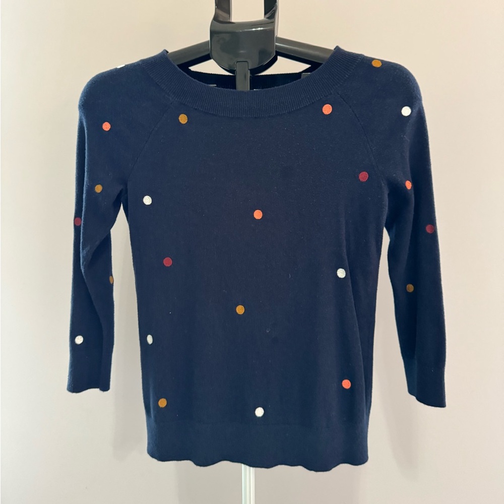 LOFT Navy Knit Top with Multicolor Accents